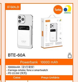 Power Bank sem fio 10000mAh a’GOLD