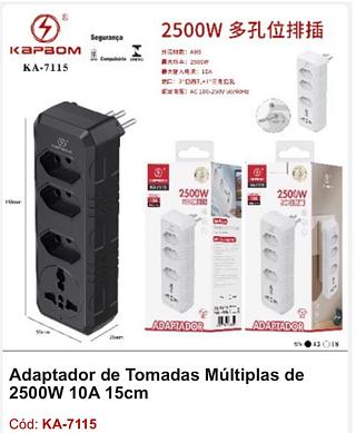 Adaptador de Tomadas Múltiplas de 2500W 15cm