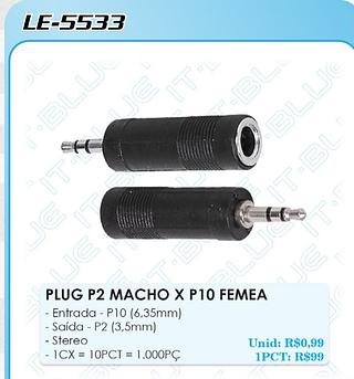 Adaptador PLUG P2 Macho X P10 Fêmea