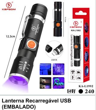 Lanterna recarregável USB(luz roxa)