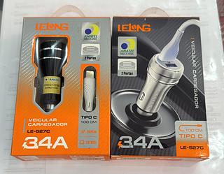 Kit carregador veicular TIPO-C 3.4A Lelong