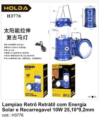 Lampião retrô retrátil com energia solar e recarregável