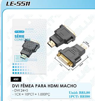 Adaptador DVI Fêmea para HDMI Macho