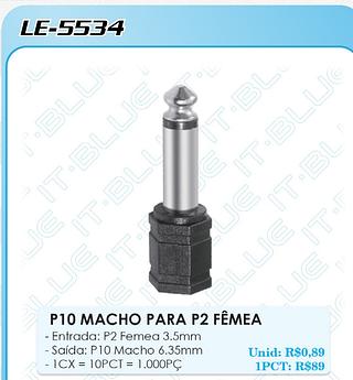 Adaptador P10 Macho para P2 Fêmea