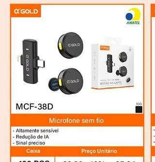 Microfone de lapela sem fio com 2 entradas